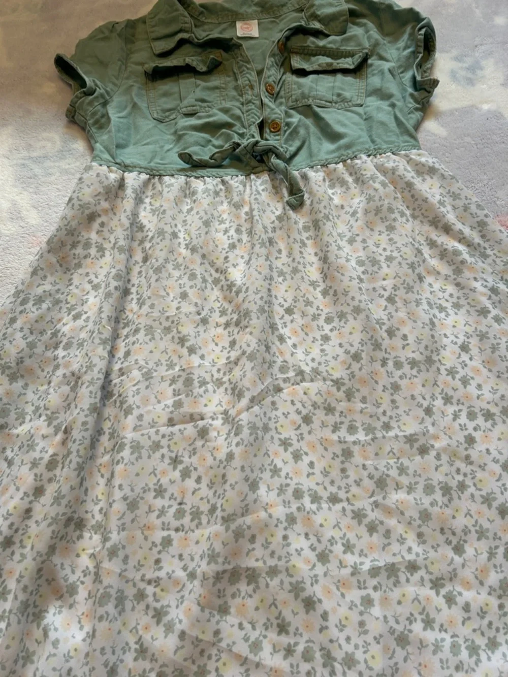 wonder nation Sage Green Top with White Floral Skirt Dress